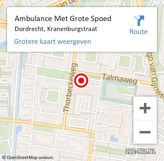 Locatie op kaart van de 112 melding: Ambulance Met Grote Spoed Naar Dordrecht, Kranenburgstraat op 6 december 2023 18:24
