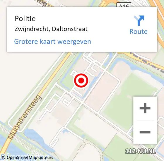 Locatie op kaart van de 112 melding: Politie Zwijndrecht, Daltonstraat op 6 december 2023 18:26