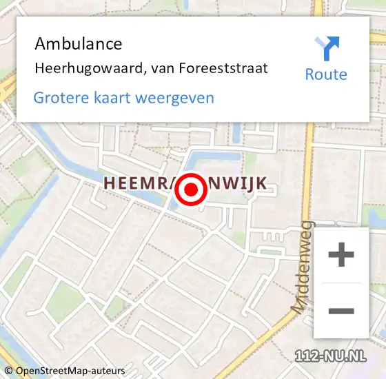 Locatie op kaart van de 112 melding: Ambulance Heerhugowaard, van Foreeststraat op 6 december 2023 18:57