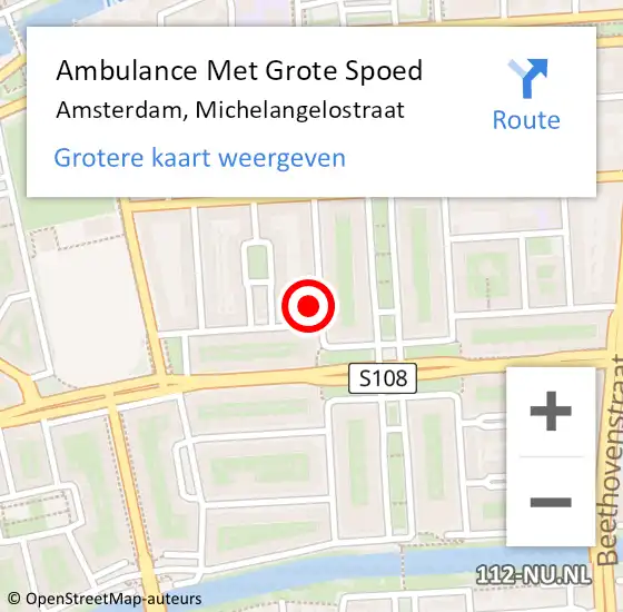 Locatie op kaart van de 112 melding: Ambulance Met Grote Spoed Naar Amsterdam, Michelangelostraat op 6 december 2023 18:59