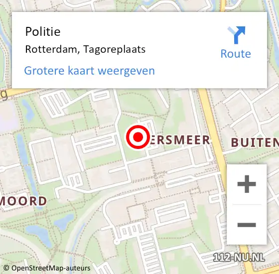 Locatie op kaart van de 112 melding: Politie Rotterdam, Tagoreplaats op 6 december 2023 19:01