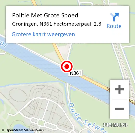 Locatie op kaart van de 112 melding: Politie Met Grote Spoed Naar Groningen, N361 hectometerpaal: 2,8 op 6 december 2023 19:22