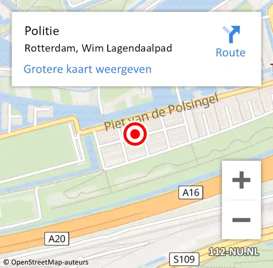 Locatie op kaart van de 112 melding: Politie Rotterdam, Wim Lagendaalpad op 6 december 2023 19:38