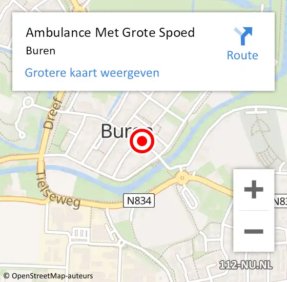 Locatie op kaart van de 112 melding: Ambulance Met Grote Spoed Naar Buren op 6 december 2023 19:51