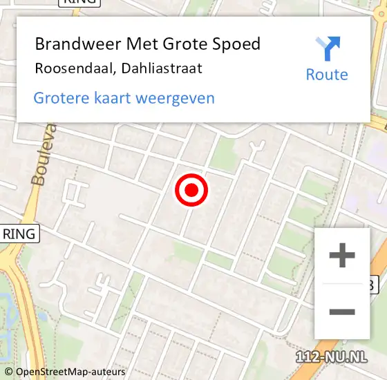 Locatie op kaart van de 112 melding: Brandweer Met Grote Spoed Naar Roosendaal, Dahliastraat op 6 december 2023 20:13