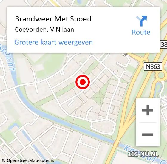 Locatie op kaart van de 112 melding: Brandweer Met Spoed Naar Coevorden, V N laan op 6 december 2023 20:30