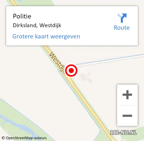 Locatie op kaart van de 112 melding: Politie Dirksland, Westdijk op 6 december 2023 20:43