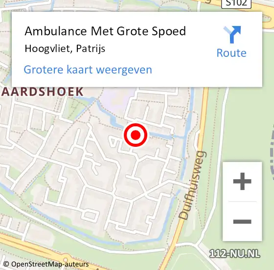 Locatie op kaart van de 112 melding: Ambulance Met Grote Spoed Naar Hoogvliet, Patrijs op 6 december 2023 20:51