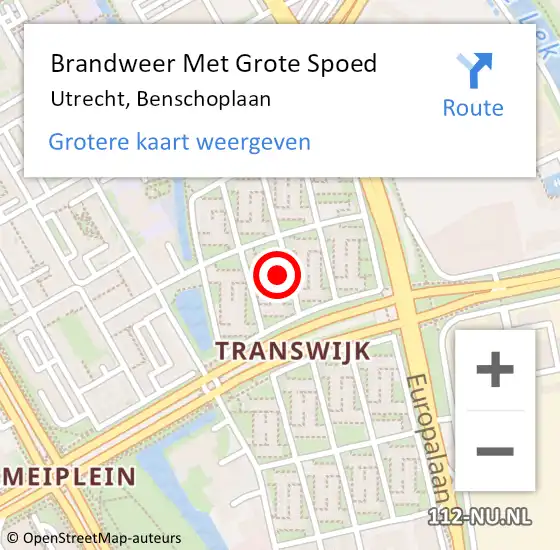 Locatie op kaart van de 112 melding: Brandweer Met Grote Spoed Naar Utrecht, Benschoplaan op 6 december 2023 20:56