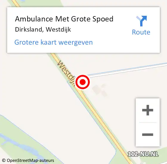 Locatie op kaart van de 112 melding: Ambulance Met Grote Spoed Naar Dirksland, Westdijk op 6 december 2023 21:02