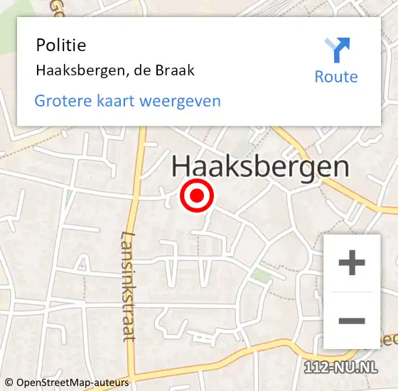 Locatie op kaart van de 112 melding: Politie Haaksbergen, de Braak op 6 december 2023 21:05