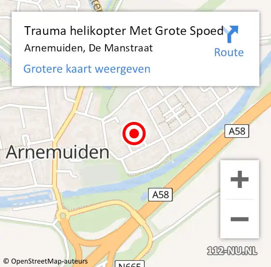 Locatie op kaart van de 112 melding: Trauma helikopter Met Grote Spoed Naar Arnemuiden, De Manstraat op 6 december 2023 21:16