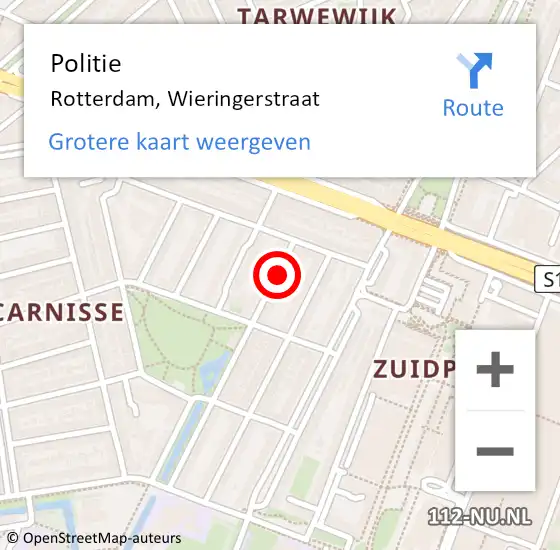 Locatie op kaart van de 112 melding: Politie Rotterdam, Wieringerstraat op 6 december 2023 21:27