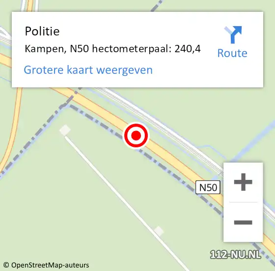 Locatie op kaart van de 112 melding: Politie Kampen, N50 hectometerpaal: 240,4 op 6 december 2023 21:50