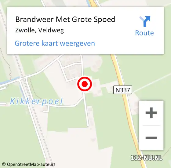 Locatie op kaart van de 112 melding: Brandweer Met Grote Spoed Naar Zwolle, Veldweg op 6 december 2023 21:55