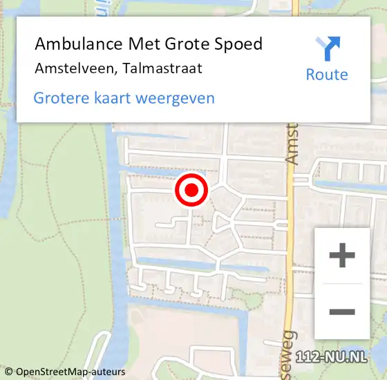 Locatie op kaart van de 112 melding: Ambulance Met Grote Spoed Naar Amstelveen, Talmastraat op 6 december 2023 22:22