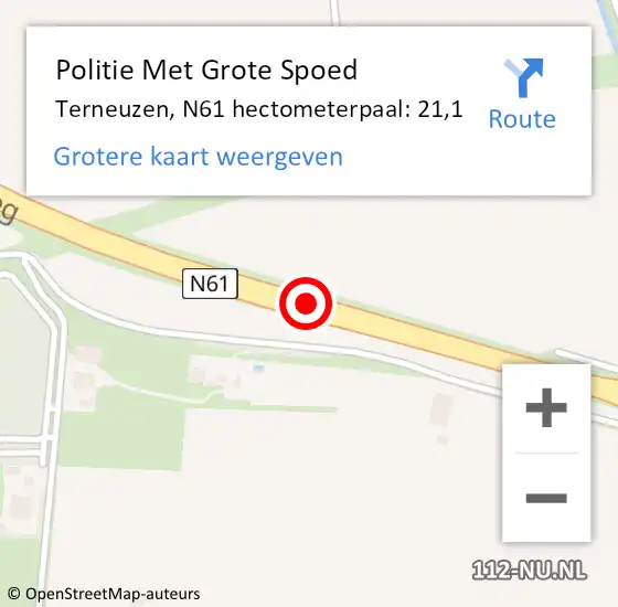 Locatie op kaart van de 112 melding: Politie Met Grote Spoed Naar Terneuzen, N61 hectometerpaal: 21,1 op 6 december 2023 22:53