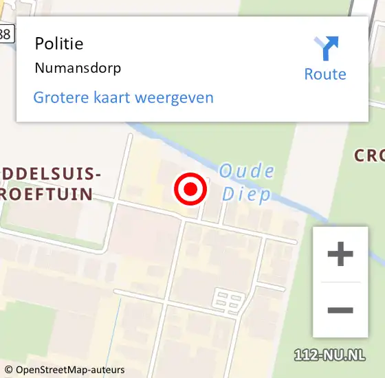 Locatie op kaart van de 112 melding: Politie Numansdorp op 6 december 2023 23:56