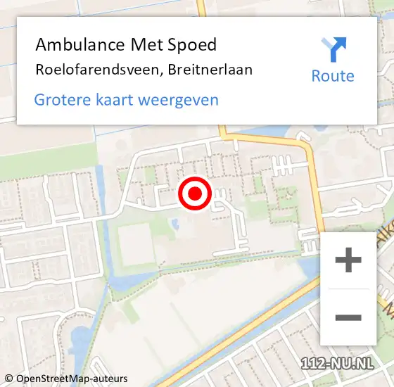 Locatie op kaart van de 112 melding: Ambulance Met Spoed Naar Roelofarendsveen, Breitnerlaan op 7 december 2023 00:11