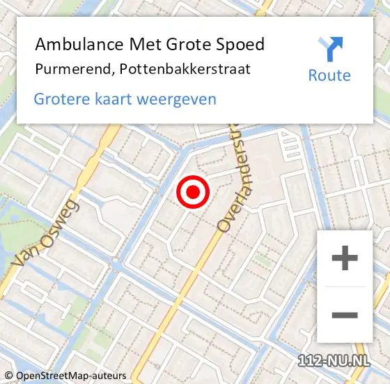Locatie op kaart van de 112 melding: Ambulance Met Grote Spoed Naar Purmerend, Pottenbakkerstraat op 7 december 2023 00:36
