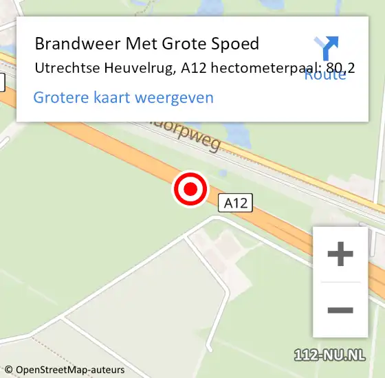 Locatie op kaart van de 112 melding: Brandweer Met Grote Spoed Naar Utrechtse Heuvelrug, A12 hectometerpaal: 80,2 op 7 december 2023 00:38