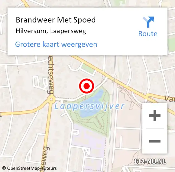 Locatie op kaart van de 112 melding: Brandweer Met Spoed Naar Hilversum, Laapersweg op 7 december 2023 00:43