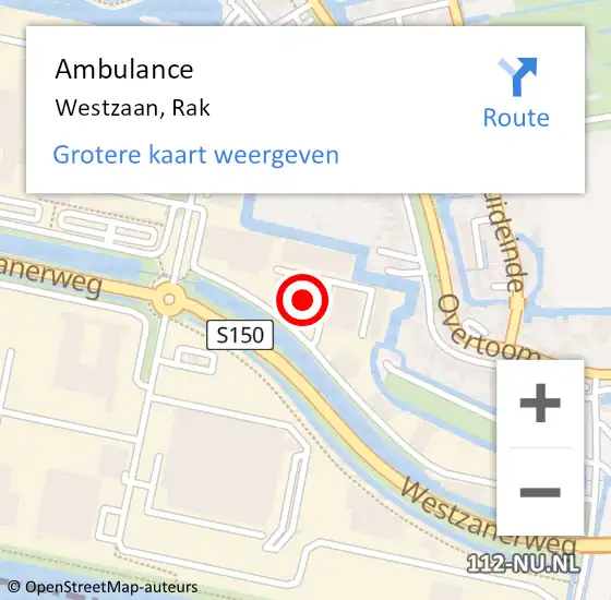 Locatie op kaart van de 112 melding: Ambulance Westzaan, Rak op 7 december 2023 02:14