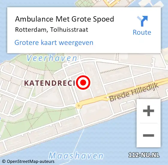 Locatie op kaart van de 112 melding: Ambulance Met Grote Spoed Naar Rotterdam, Tolhuisstraat op 7 december 2023 03:08