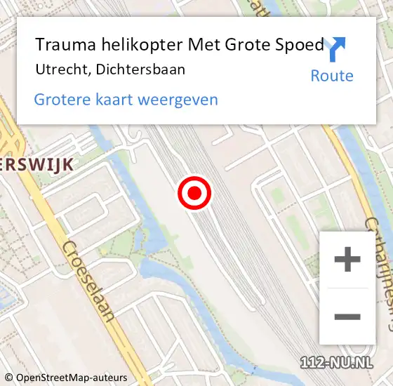 Locatie op kaart van de 112 melding: Trauma helikopter Met Grote Spoed Naar Utrecht, Dichtersbaan op 7 december 2023 04:18