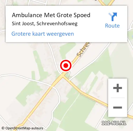 Locatie op kaart van de 112 melding: Ambulance Met Grote Spoed Naar Sint Joost, Schrevenhofsweg op 7 december 2023 04:26