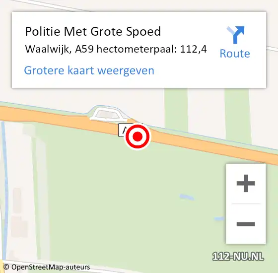Locatie op kaart van de 112 melding: Politie Met Grote Spoed Naar Waalwijk, A59 hectometerpaal: 112,4 op 7 december 2023 06:18