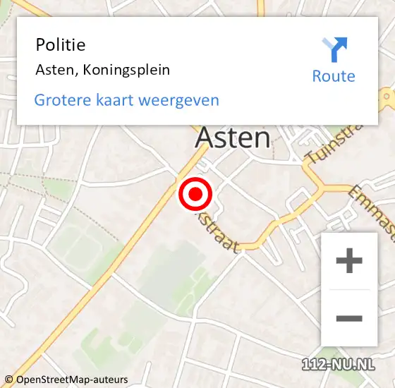 Locatie op kaart van de 112 melding: Politie Asten, Koningsplein op 7 december 2023 07:16