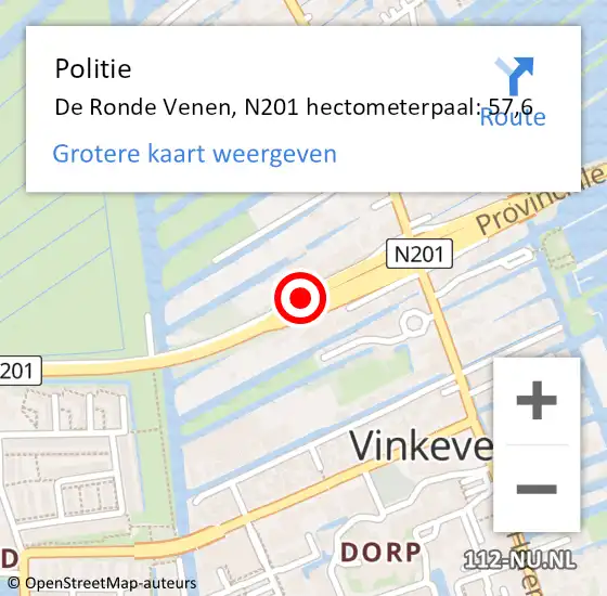 Locatie op kaart van de 112 melding: Politie De Ronde Venen, N201 hectometerpaal: 57,6 op 7 december 2023 07:20