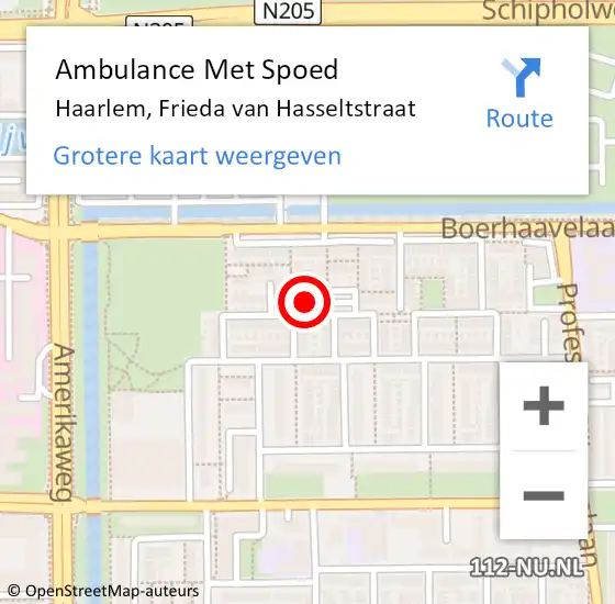 Locatie op kaart van de 112 melding: Ambulance Met Spoed Naar Haarlem, Frieda van Hasseltstraat op 7 december 2023 07:51