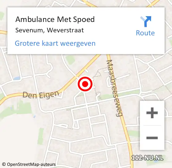 Locatie op kaart van de 112 melding: Ambulance Met Spoed Naar Sevenum, Weverstraat op 17 september 2014 17:14