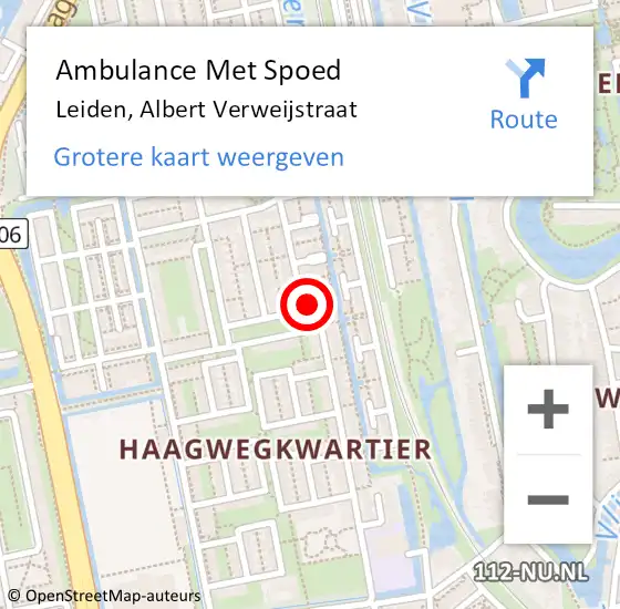 Locatie op kaart van de 112 melding: Ambulance Met Spoed Naar Leiden, Albert Verweijstraat op 7 december 2023 08:35