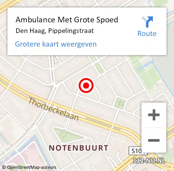 Locatie op kaart van de 112 melding: Ambulance Met Grote Spoed Naar Den Haag, Pippelingstraat op 7 december 2023 08:38