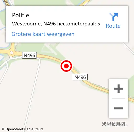 Locatie op kaart van de 112 melding: Politie Westvoorne, N496 hectometerpaal: 5 op 7 december 2023 08:45