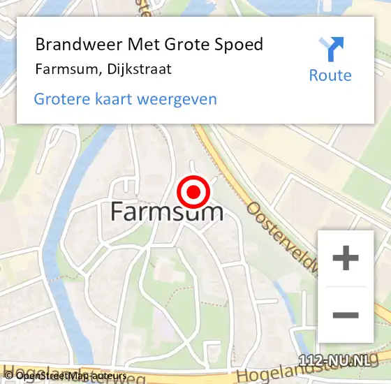 Locatie op kaart van de 112 melding: Brandweer Met Grote Spoed Naar Farmsum, Dijkstraat op 7 december 2023 08:56