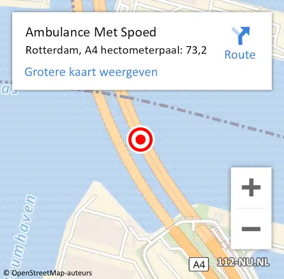 Locatie op kaart van de 112 melding: Ambulance Met Spoed Naar Rotterdam, A4 hectometerpaal: 73,2 op 7 december 2023 09:01