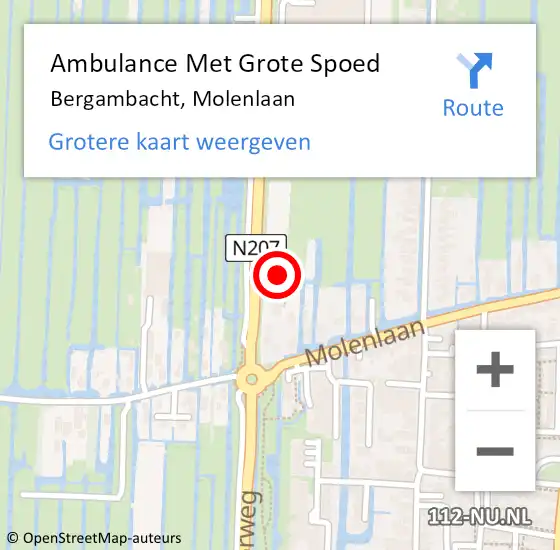 Locatie op kaart van de 112 melding: Ambulance Met Grote Spoed Naar Bergambacht, Molenlaan op 7 december 2023 09:07