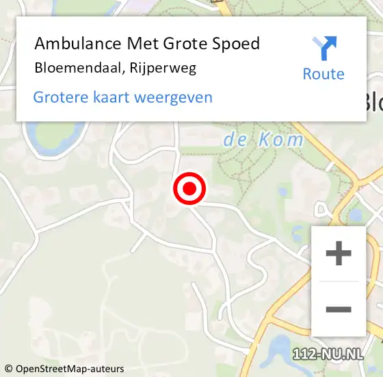 Locatie op kaart van de 112 melding: Ambulance Met Grote Spoed Naar Bloemendaal, Rijperweg op 7 december 2023 10:04