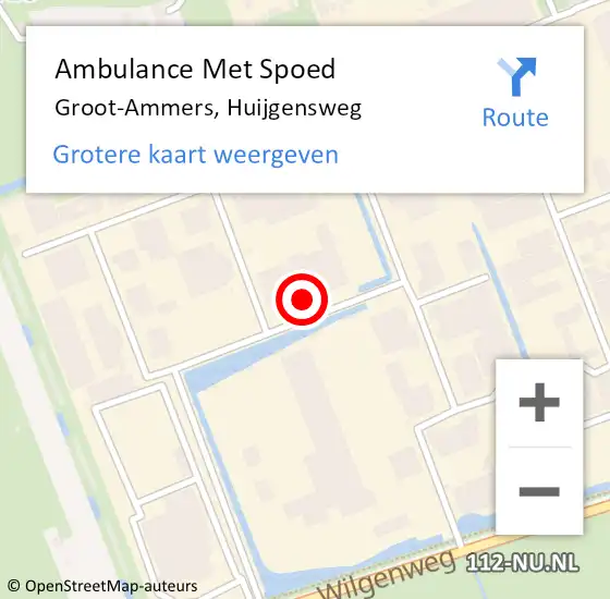 Locatie op kaart van de 112 melding: Ambulance Met Spoed Naar Groot-Ammers, Huijgensweg op 7 december 2023 10:34