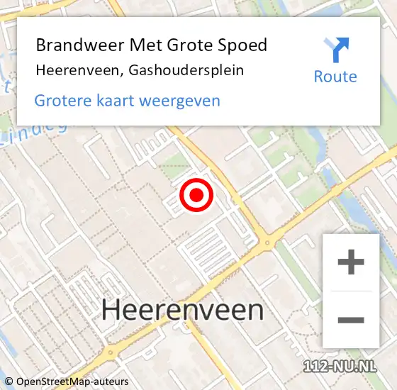 Locatie op kaart van de 112 melding: Brandweer Met Grote Spoed Naar Heerenveen, Gashoudersplein op 7 december 2023 11:08