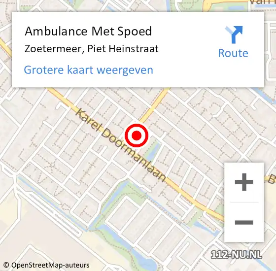 Locatie op kaart van de 112 melding: Ambulance Met Spoed Naar Zoetermeer, Piet Heinstraat op 7 december 2023 11:11