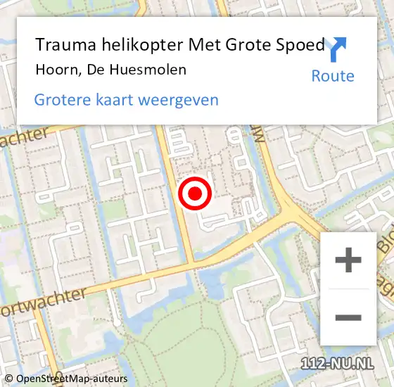 Locatie op kaart van de 112 melding: Trauma helikopter Met Grote Spoed Naar Hoorn, De Huesmolen op 7 december 2023 11:17