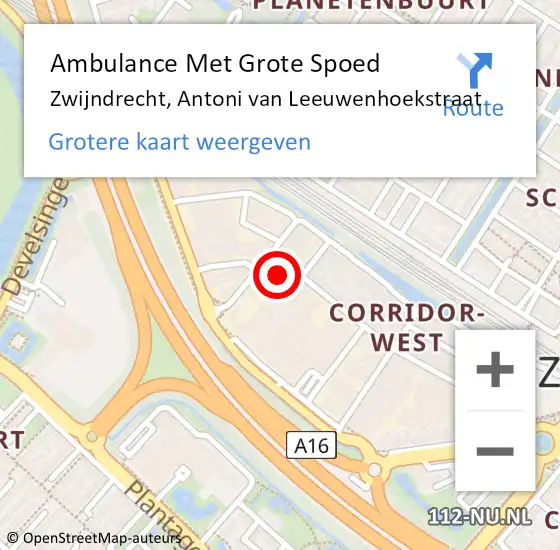 Locatie op kaart van de 112 melding: Ambulance Met Grote Spoed Naar Zwijndrecht, Antoni van Leeuwenhoekstraat op 7 december 2023 11:18