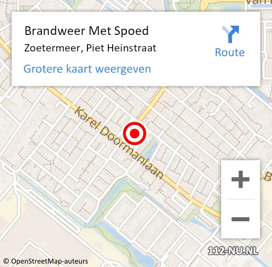 Locatie op kaart van de 112 melding: Brandweer Met Spoed Naar Zoetermeer, Piet Heinstraat op 7 december 2023 11:26