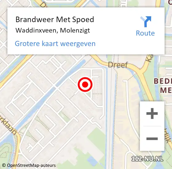 Locatie op kaart van de 112 melding: Brandweer Met Spoed Naar Waddinxveen, Molenzigt op 7 december 2023 11:36