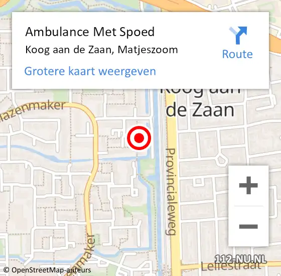 Locatie op kaart van de 112 melding: Ambulance Met Spoed Naar Koog aan de Zaan, Matjeszoom op 7 december 2023 11:39